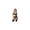 Soutien-gorge dentelle, porte-jarretelles et string ouvert noir 